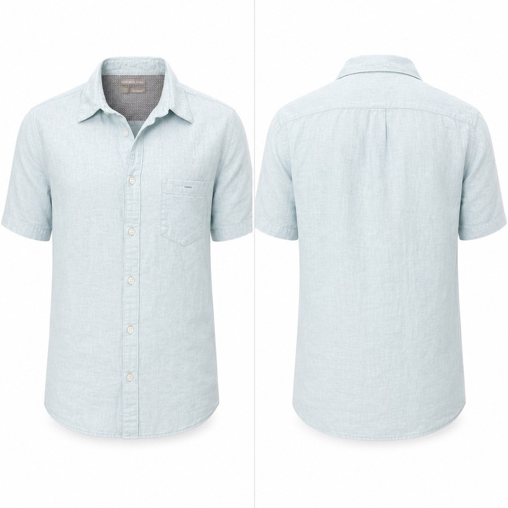 Bruno Positano Shirt Mens LARGE Blue Washable Linen Casual Travel Button Up